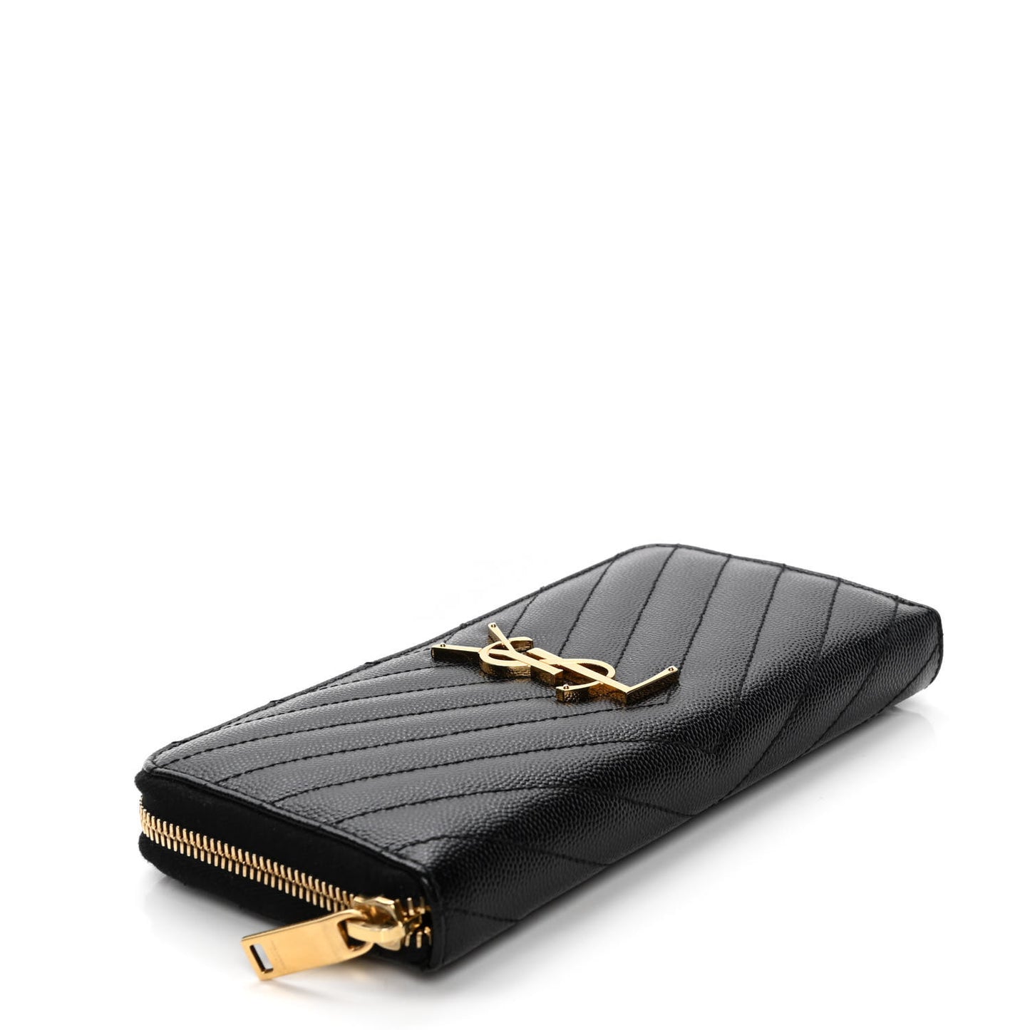 Grain De Poudre Matelasse Chevron Monogram Zip Around Wallet Black