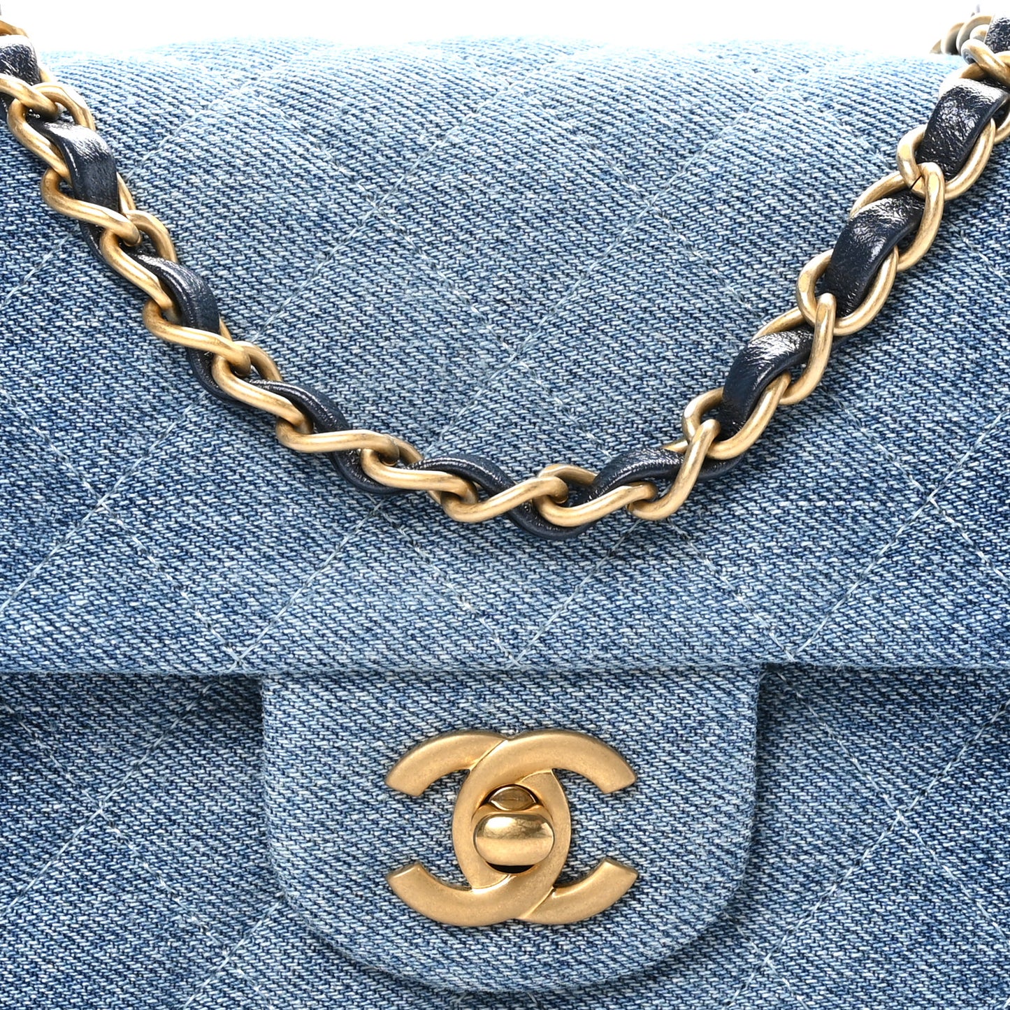 Washed Denim Quilted Mini Rectangular Flap Blue