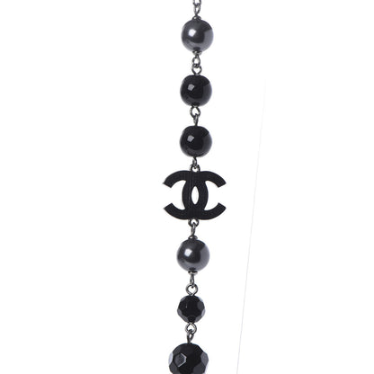 Chanel Pearl Beaded CC Long Necklace Silver Black 5 of 7