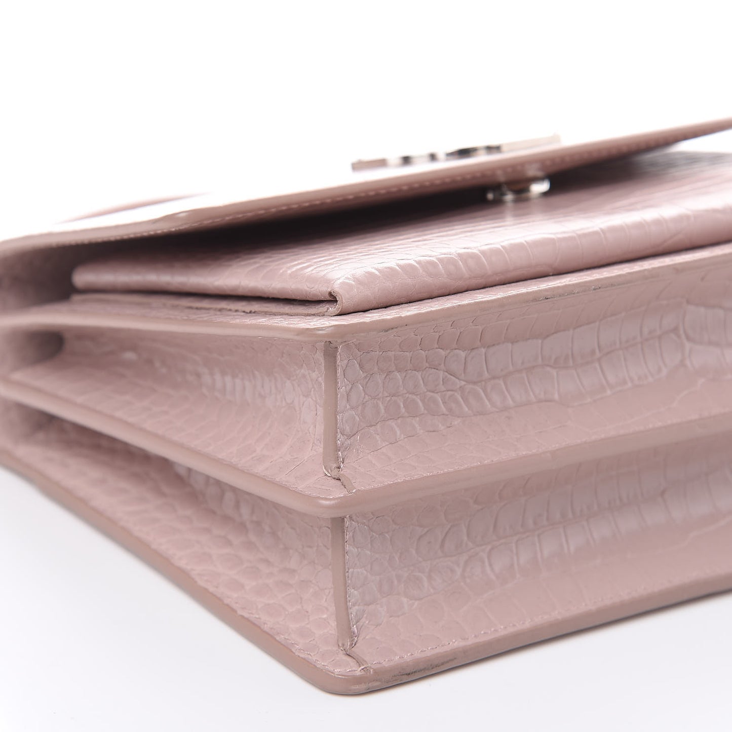 Calfskin Crocodile Embossed Medium Monogram Sunset Powder Pink