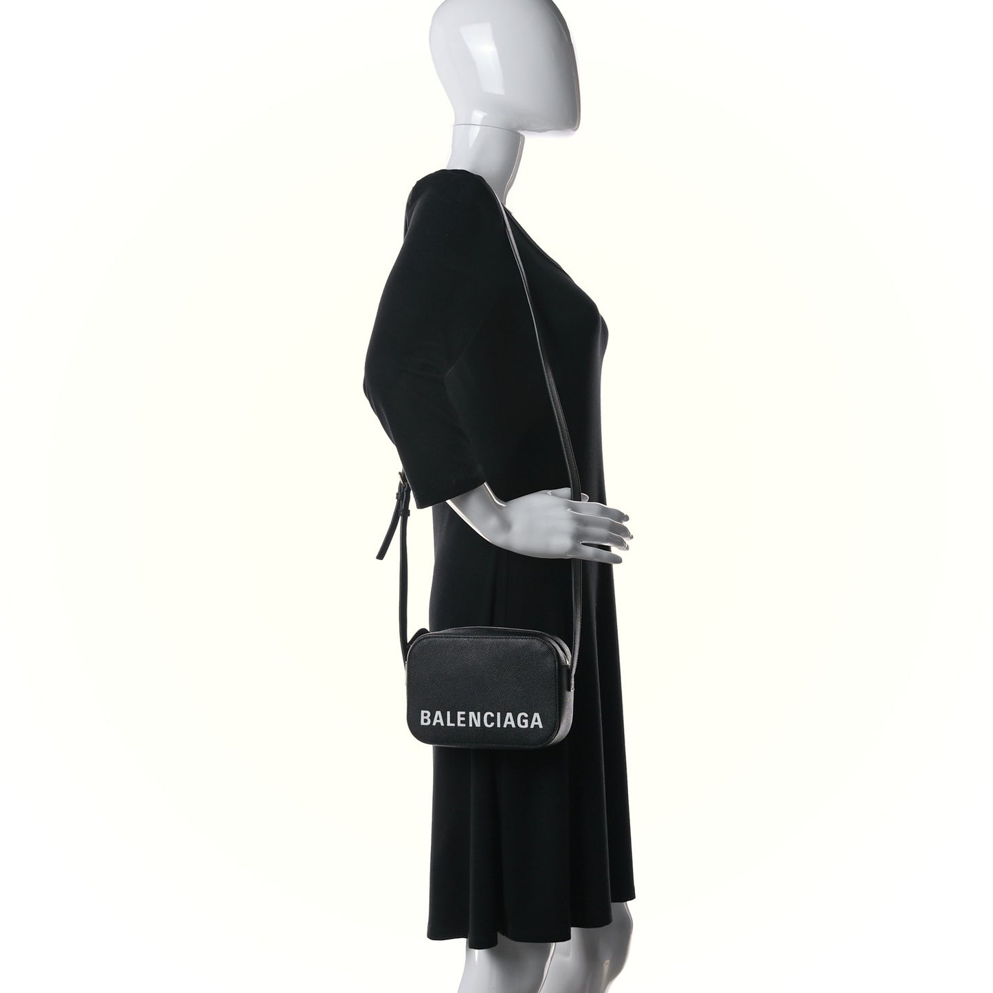 Signature Grained Calfskin Logo XS Ville Camera Bag Black White