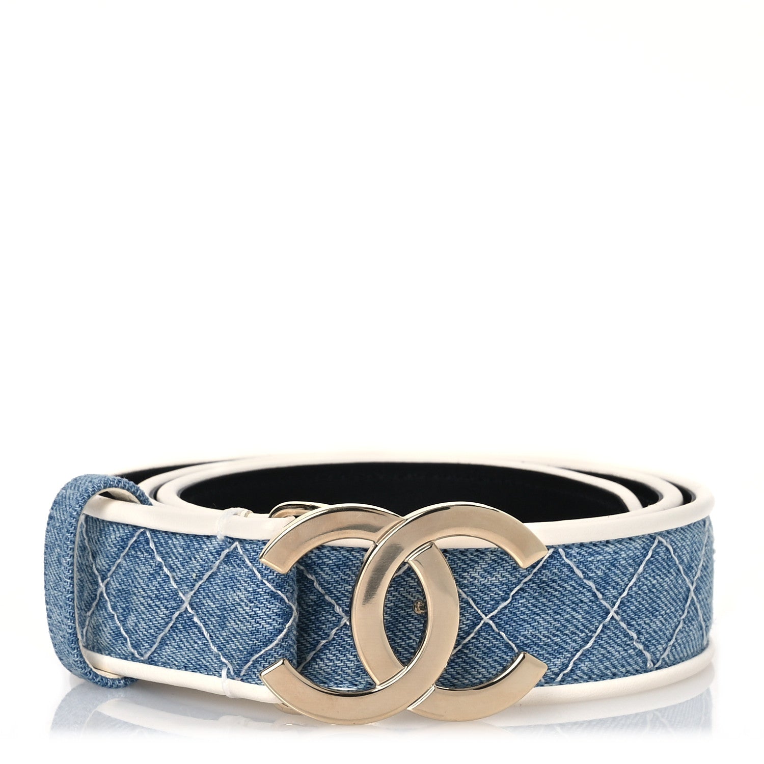 Chanel Denim Quilted CC Belt  85 34 Blue White 1 of 9