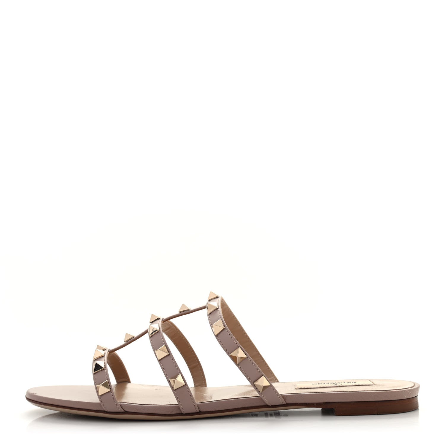 Valentino Garavani Calfskin Rockstud Caged Flat Slide Sandals 39.5 Poudre 1 of 9