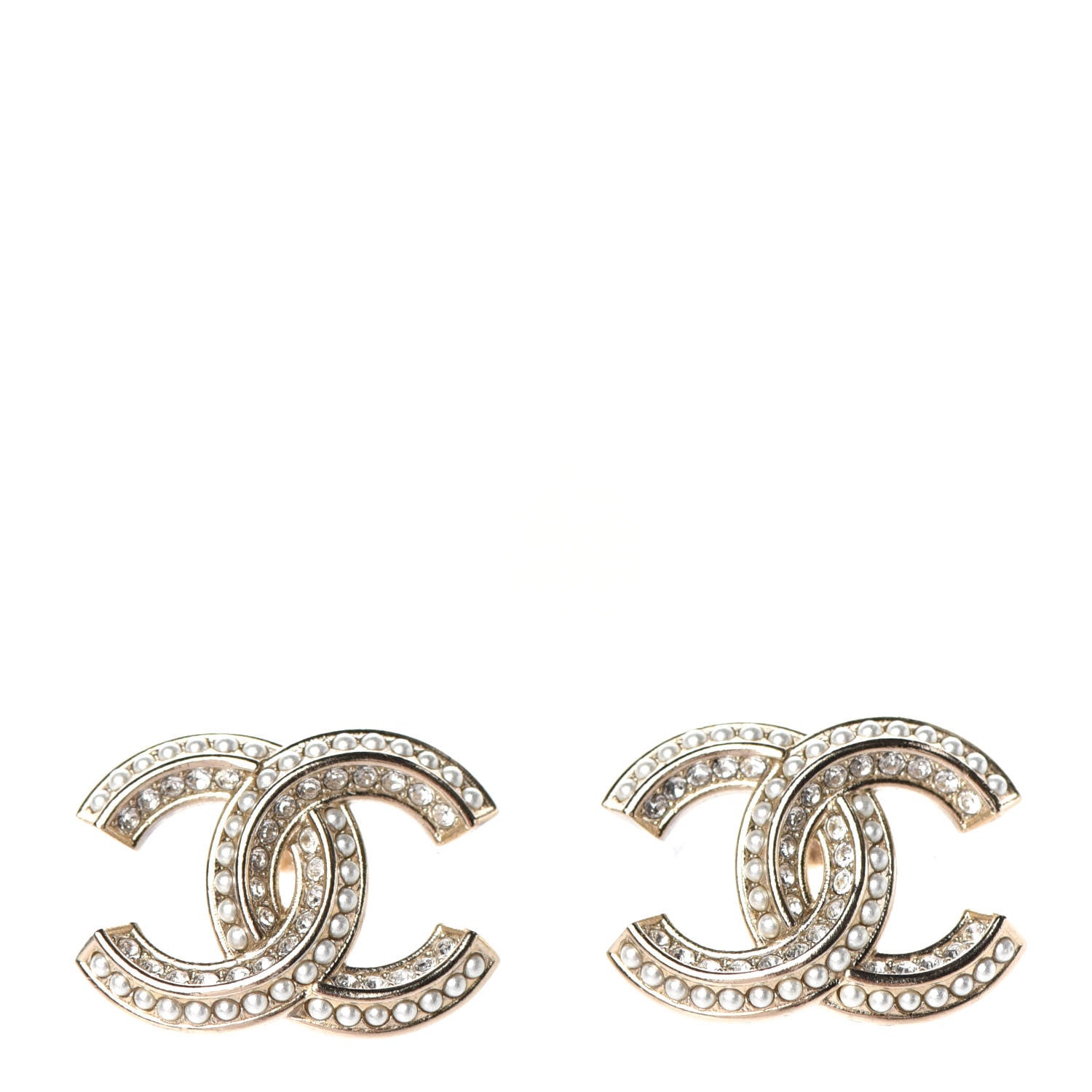 Chanel Crystal Pearl Chain Mania CC Earrings Gold 1 of 4