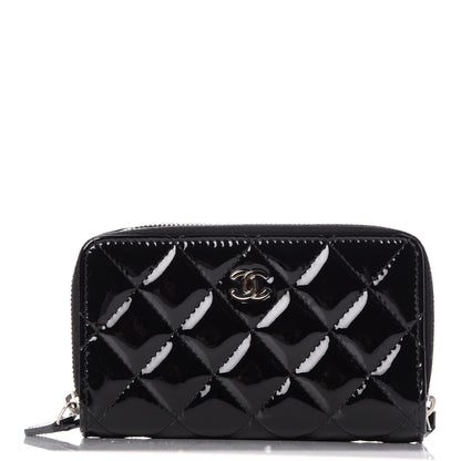 Chanel Patent Calfskin Quilted Zip Around Phone Holder Black 1 of 8