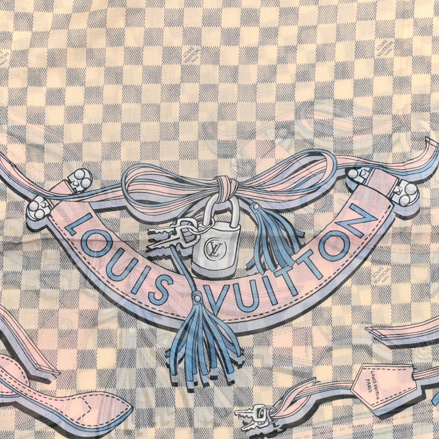 Louis Vuitton Cotton Damier Azur Straps Stole 3 of 6