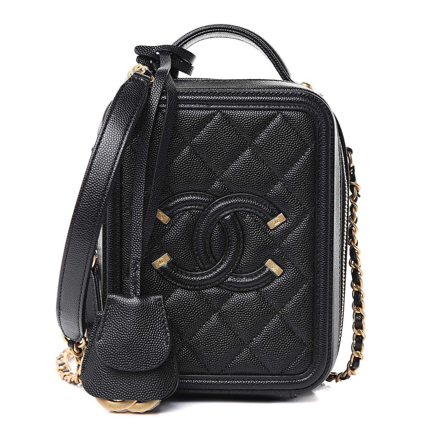 Chanel Caviar Quilted CC North South Filigree Vanity Case Black 1 of 9