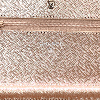 Chanel Metallic Caviar Chevron Quilted Wallet On Chain WOC Light Gold 6 of 11