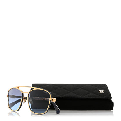 Chanel Metal Calfskin Denim Pilot Sunglasses 4290-Q Gold Blue 8 of 8