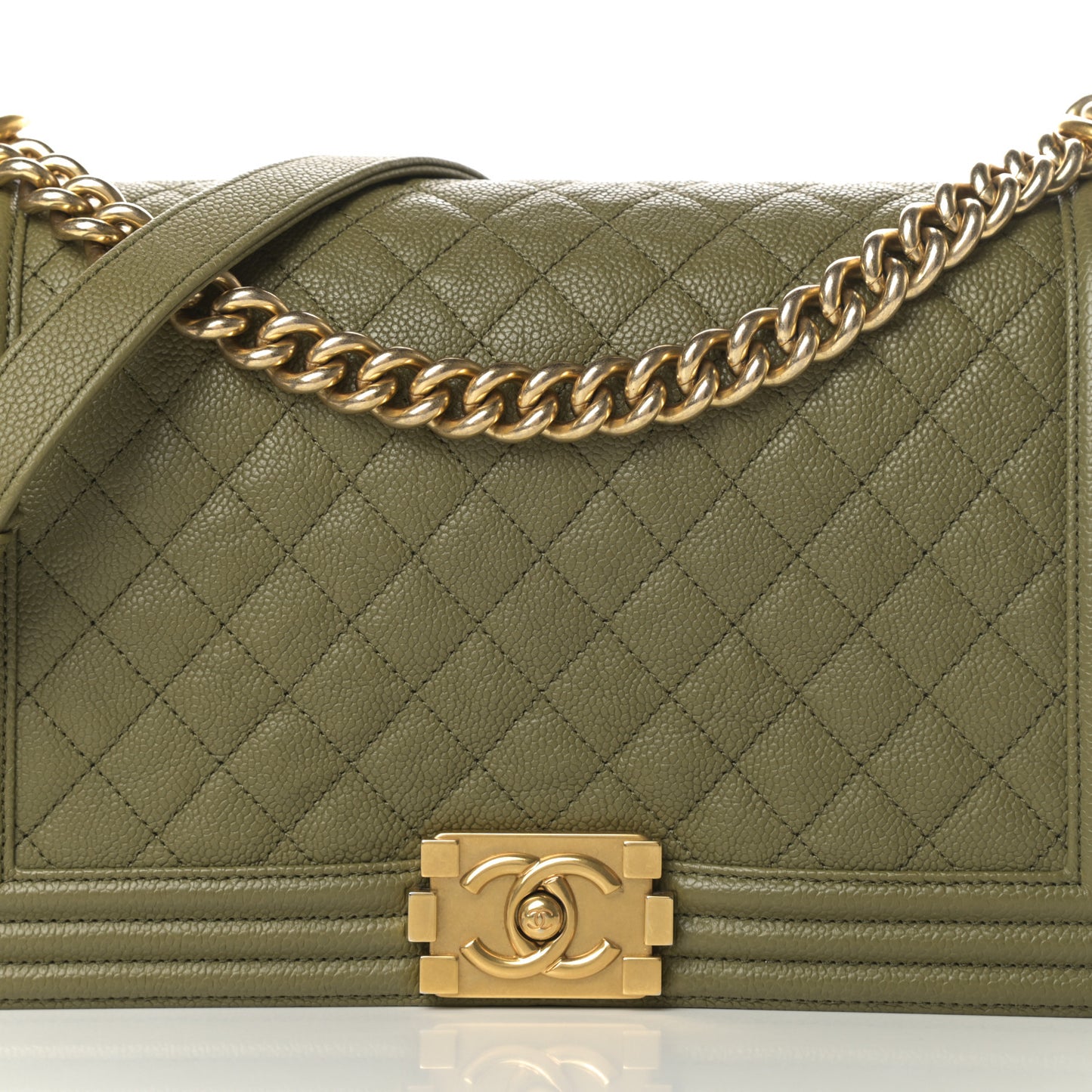 Caviar Quilted New Medium Boy Flap Khaki