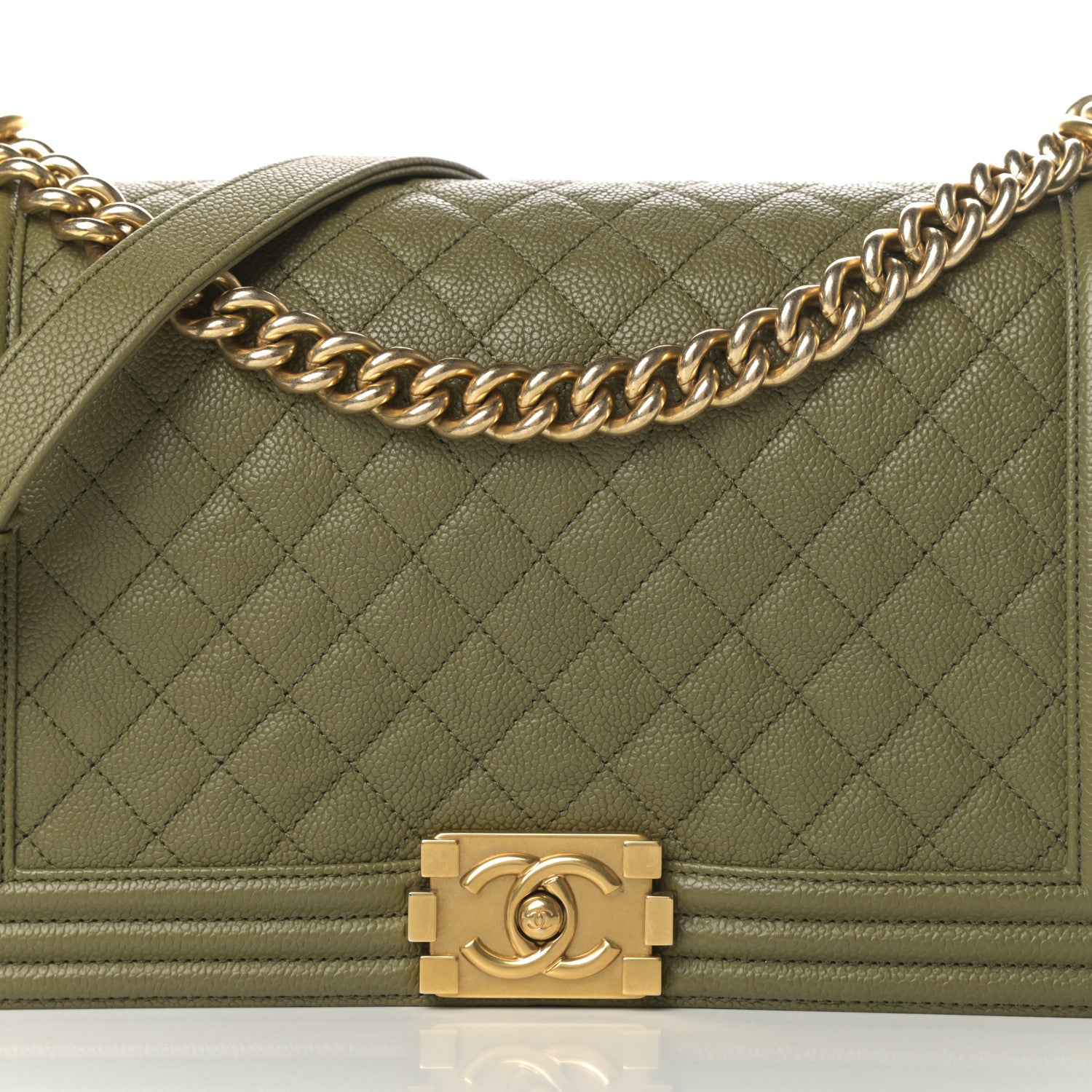 Chanel Caviar Quilted New Medium Boy Flap Khaki 7 of 14