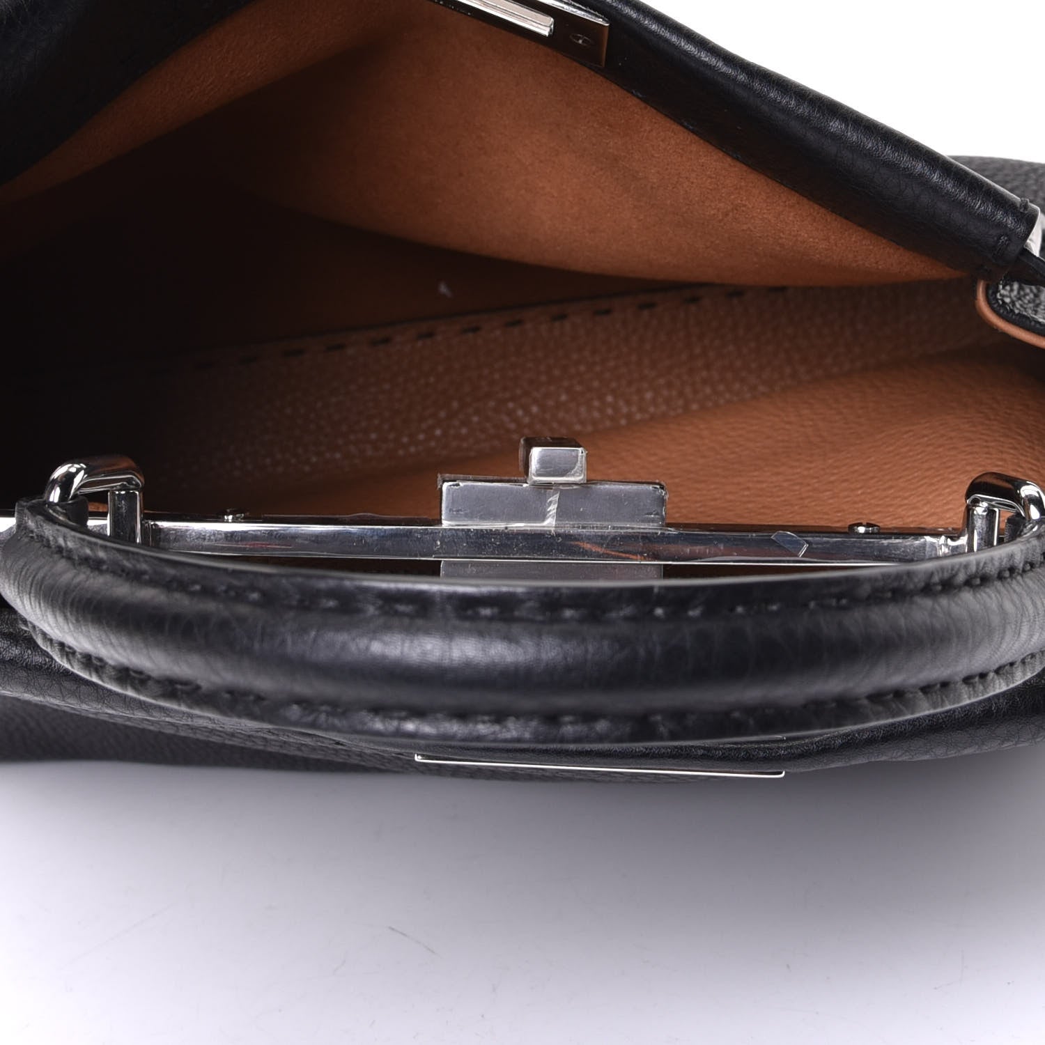 Fendi Cuoio Romano Selleria Bi-Color Medium Peekaboo Iconic Satchel Black Mou 4 of 5