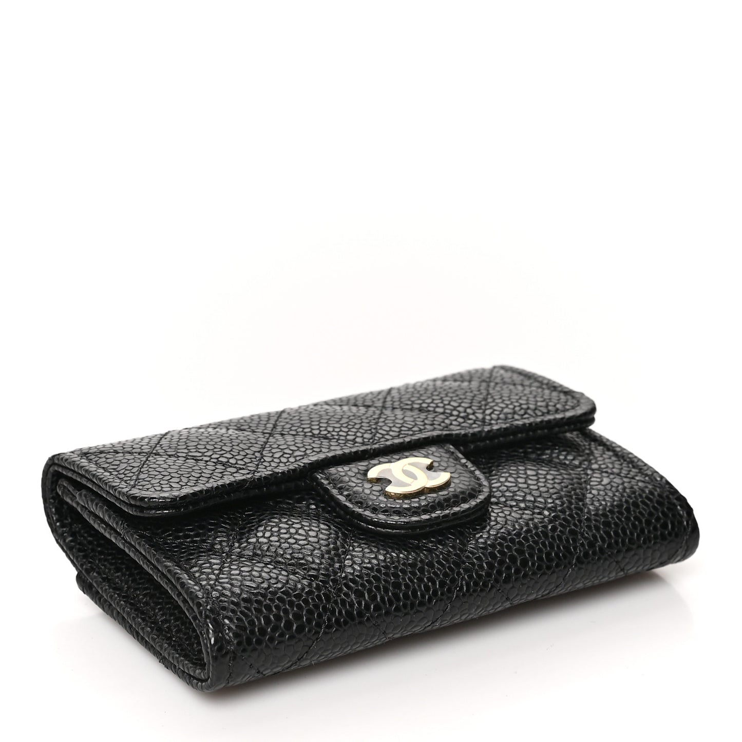 Caviar Quilted Flap Card Holder Wallet Black