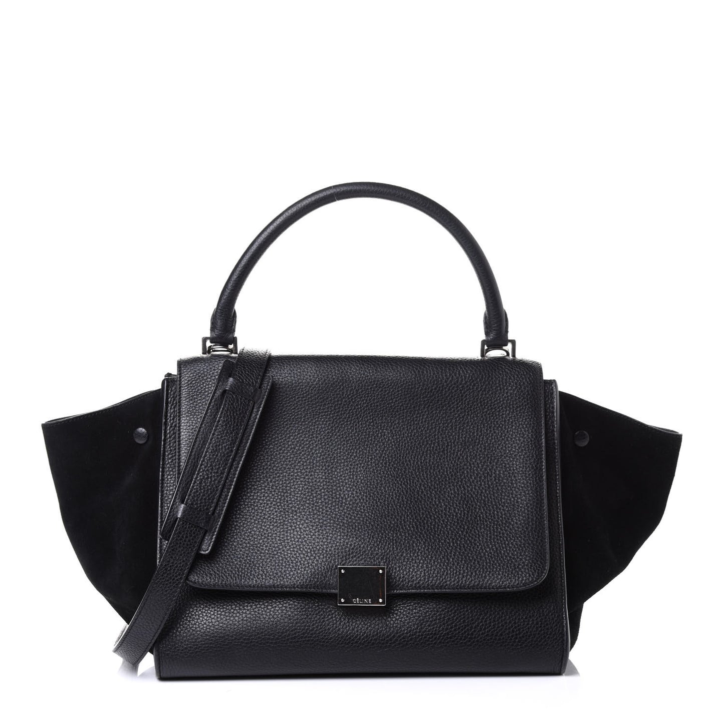 Drummed Calfskin Suede Medium Trapeze Black