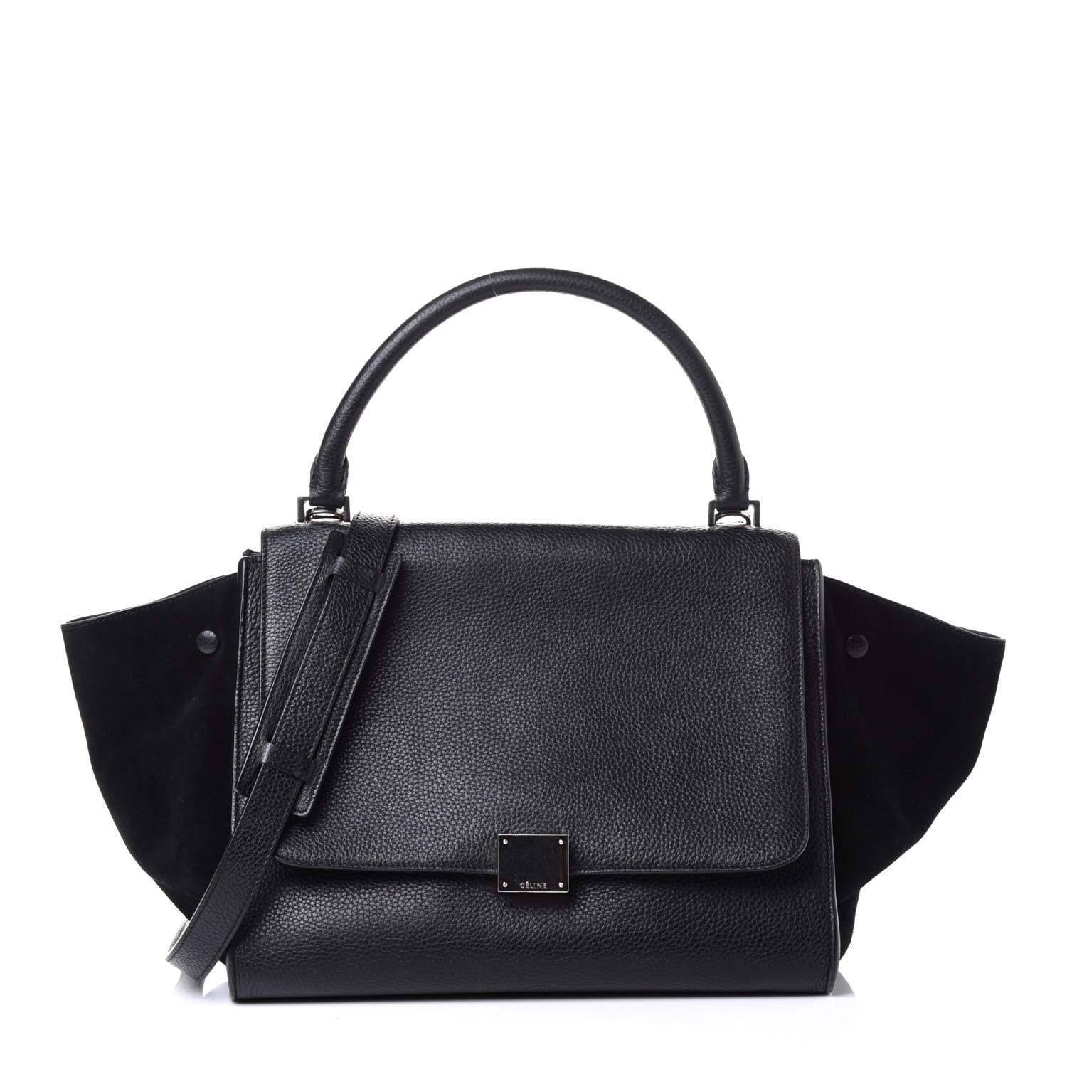 Celine Drummed Calfskin Suede Medium Trapeze Black 1 of 4