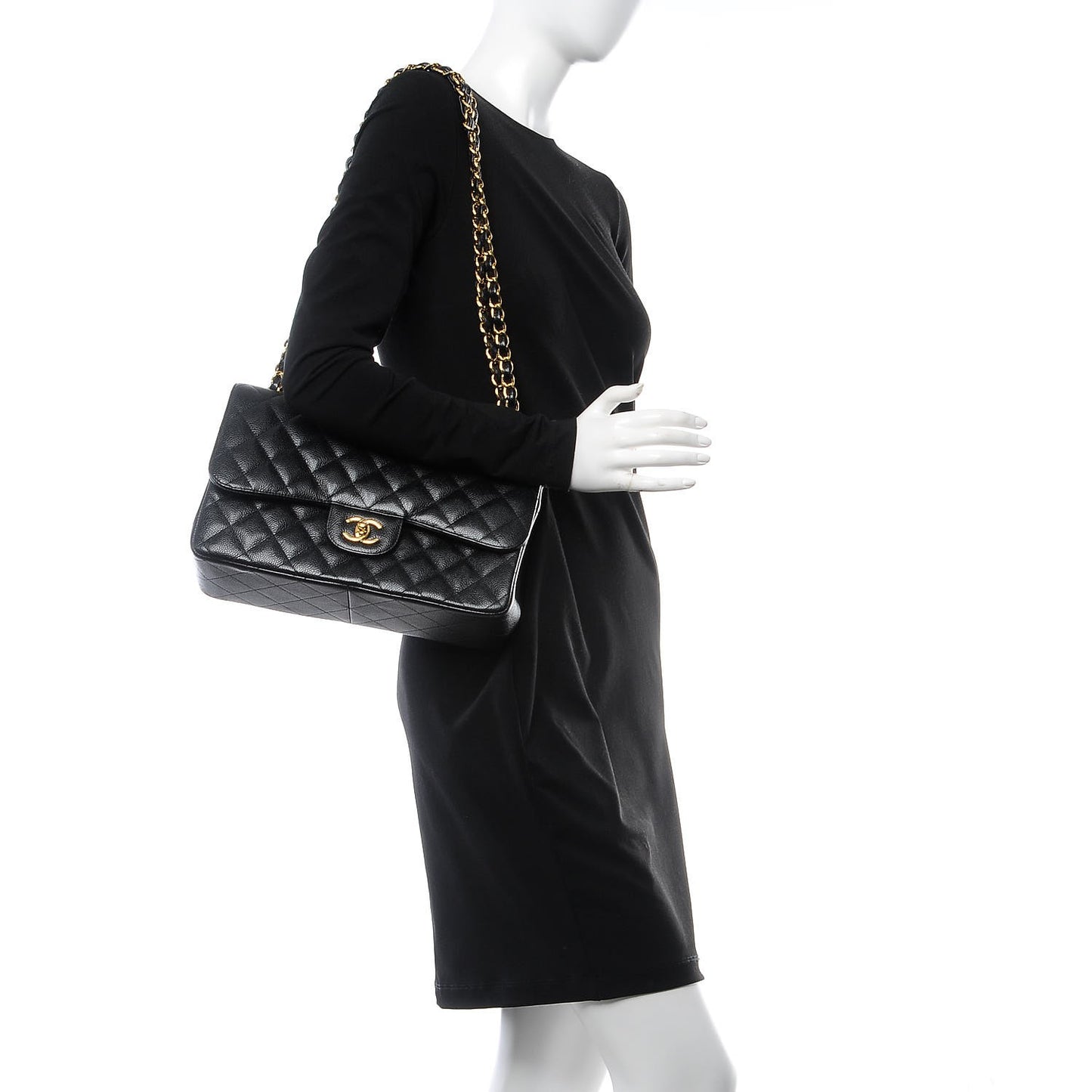 Caviar Quilted Jumbo Double Flap Black