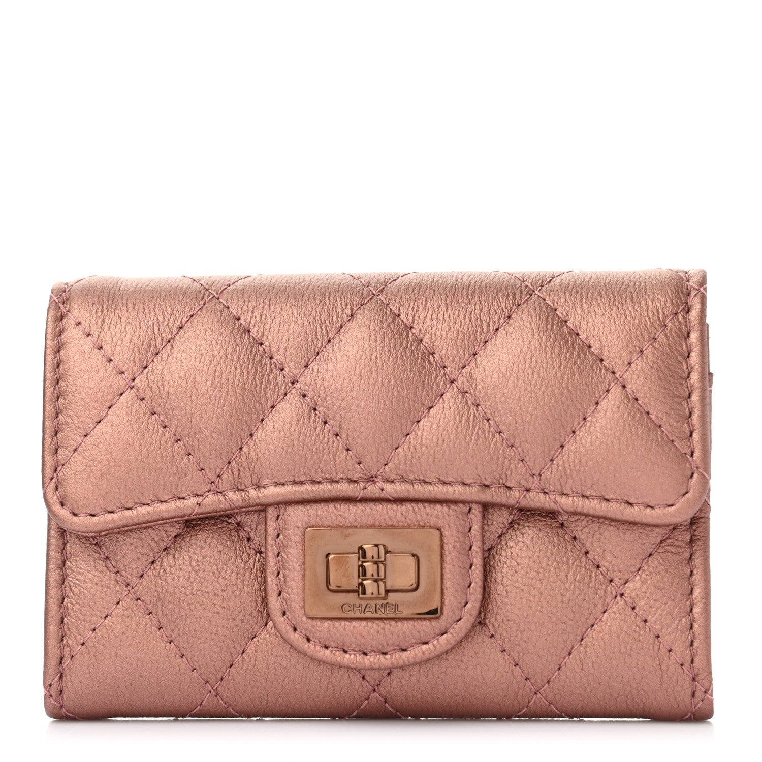 Chanel Metallic Calfskin Quilted Reissue Flap Card Holder Copper Pink 1 of 8