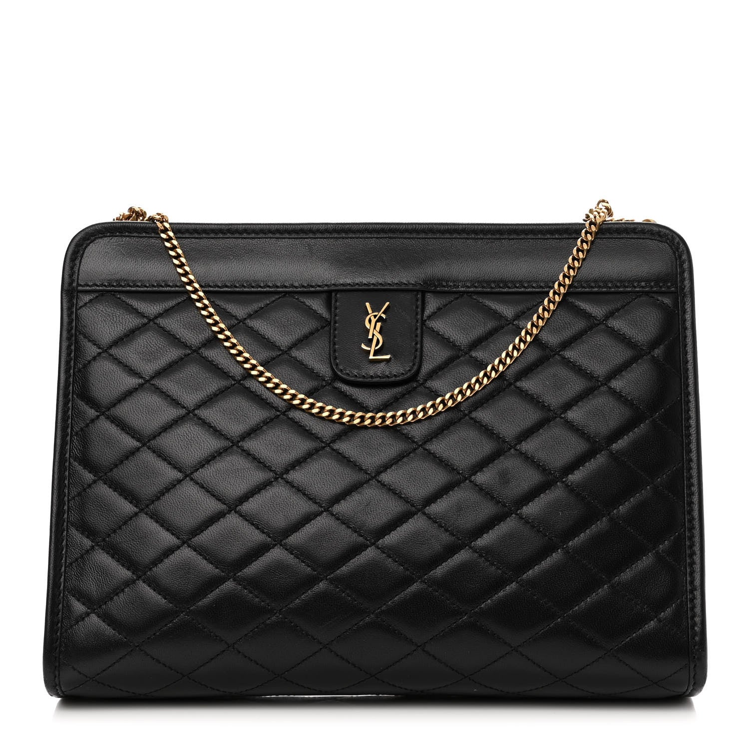 Saint Laurent Lambskin Quilted Monogram Baby Victoire Chain Clutch Bag Black 1 of 12