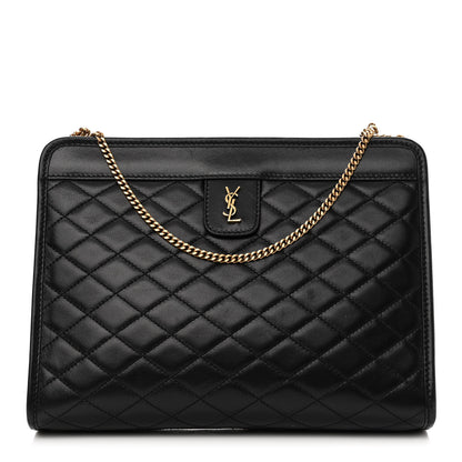Saint Laurent Lambskin Quilted Monogram Baby Victoire Chain Clutch Bag Black 1 of 12