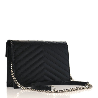 Saint Laurent Grain De Poudre Matelasse Chevron Monogram Envelope Chain Wallet Black 3 of 10