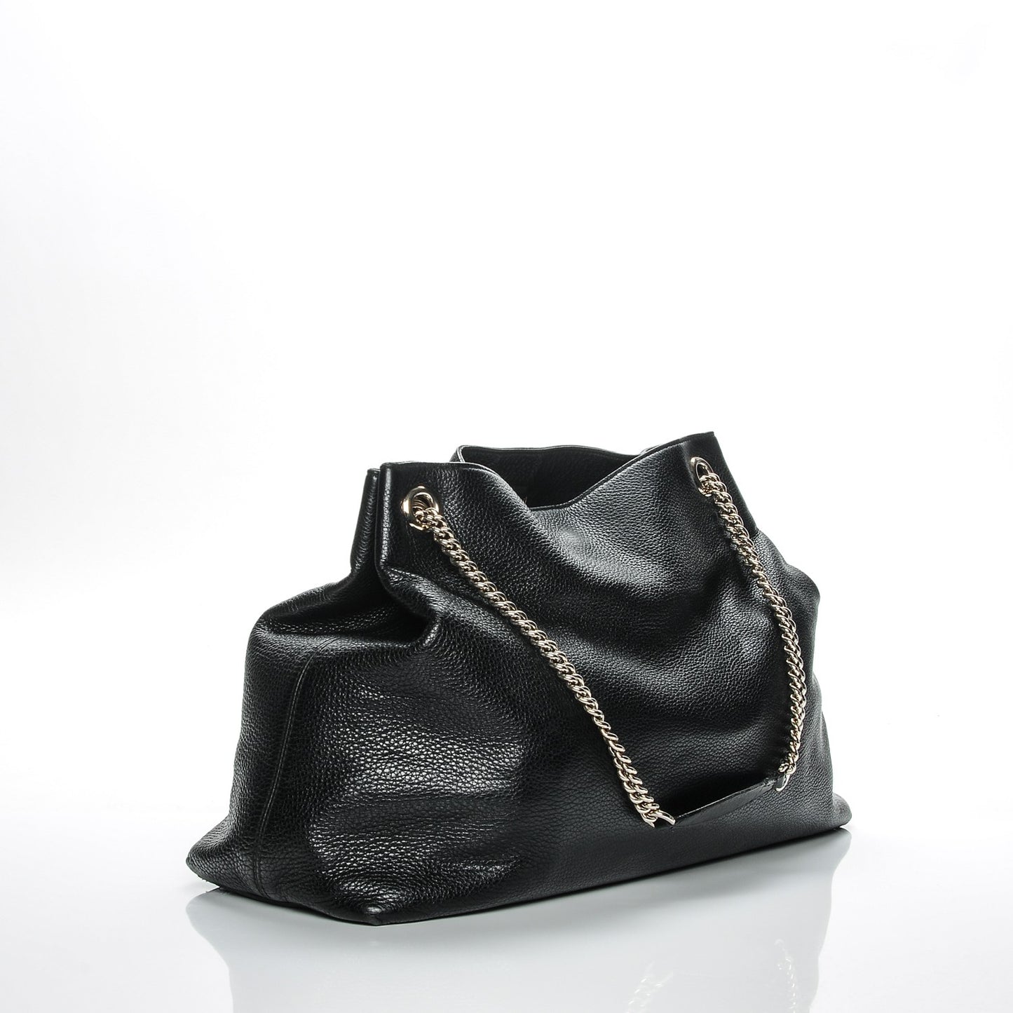 Pebbled Calfskin Large Soho Chain Shoulder Bag Black