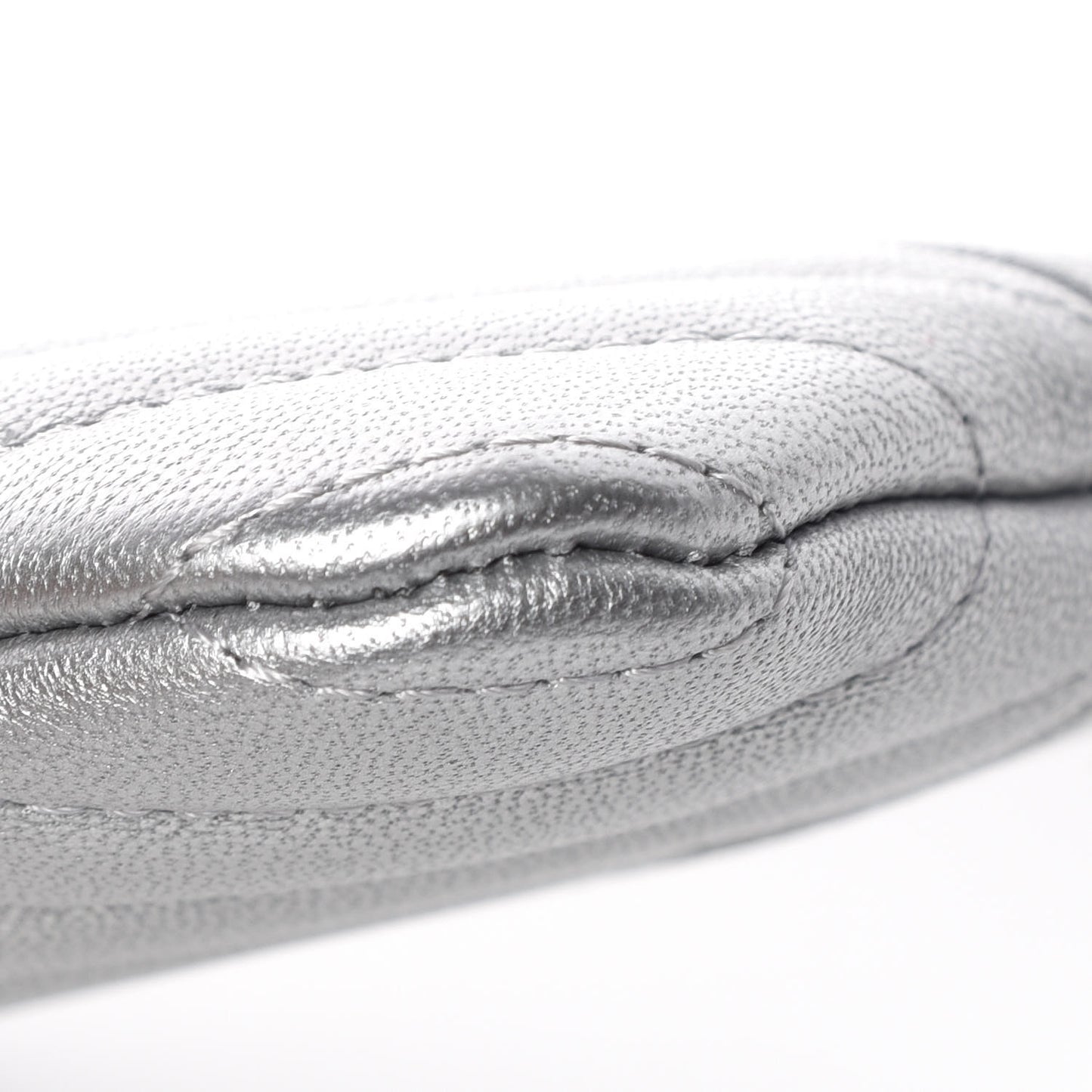 Metallic Sheepskin Chevron Quilted Small Vintage Mademoiselle Cosmetic Case Silver