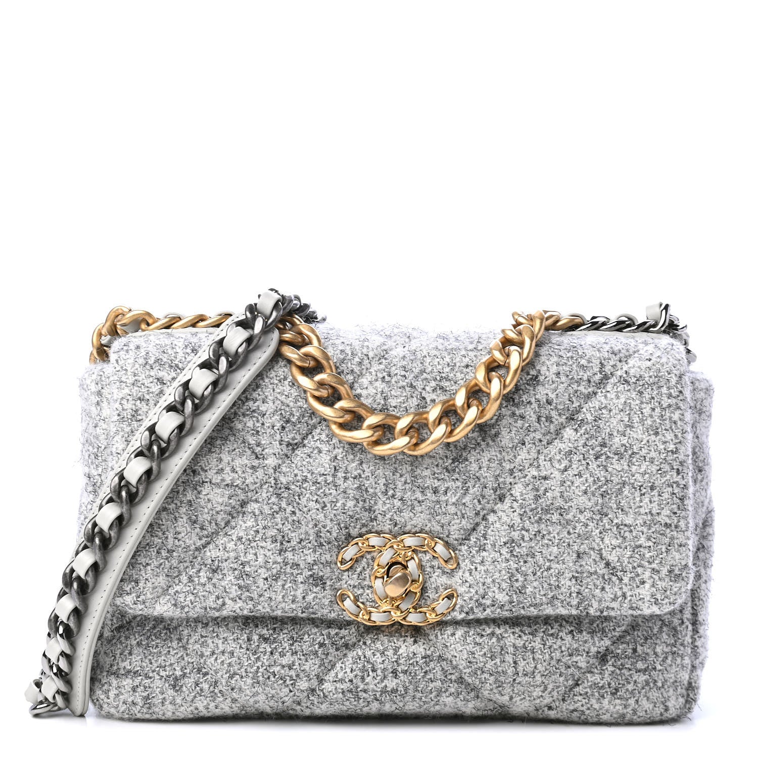 Chanel Tweed Quilted Medium Chanel 19 Flap Grey Ecru 1 of 4