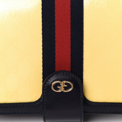 Gucci Crystal Monogram Plutone Calfskin Web Ophidia Flap Messenger Bag Straw Yellow Blue 12 of 13