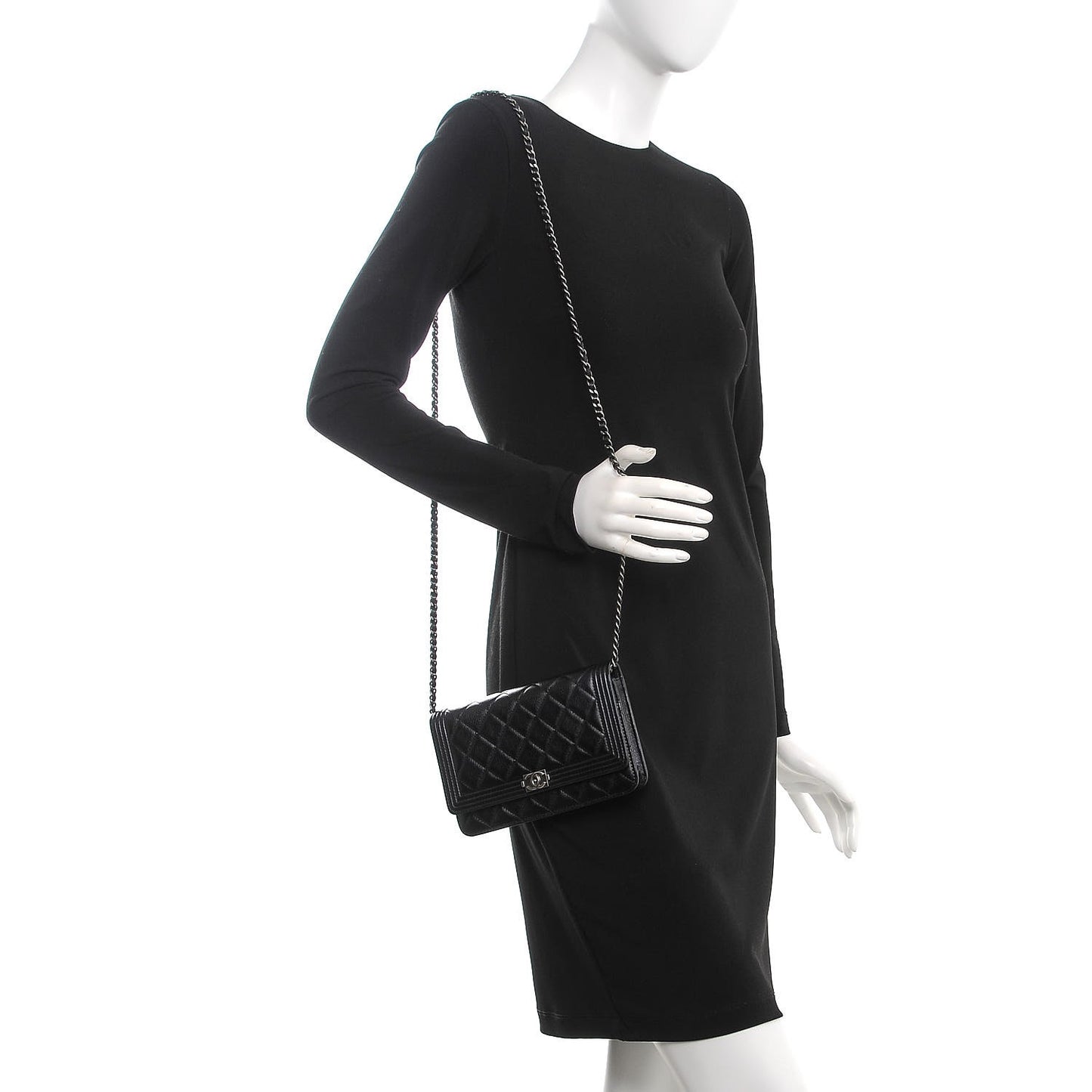 Calfskin Quilted Boy Wallet On Chain WOC Black