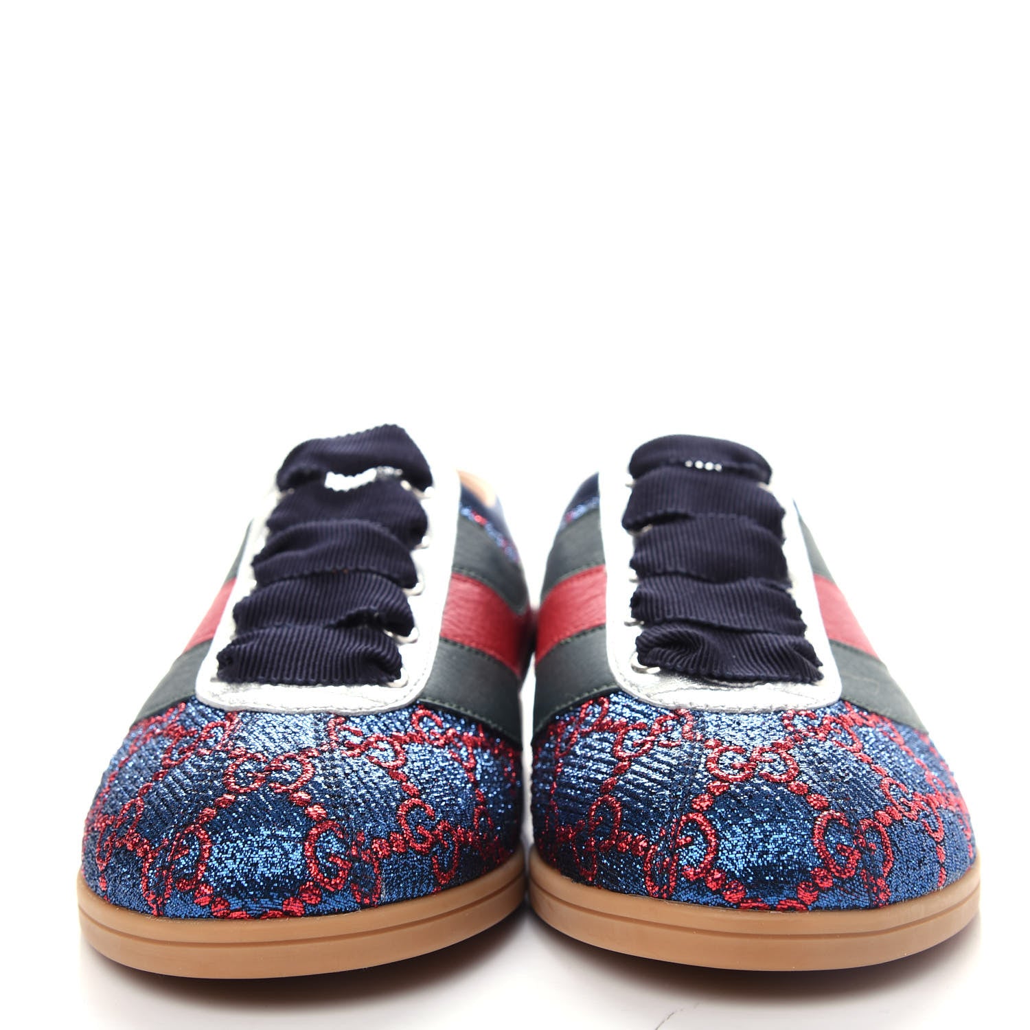 Gucci Lurex Calfskin Web GG Monogram Womens Falacer Sneakers 35.5 Iridescent Blue Iridescent Red Silver 2 of 11