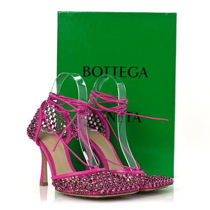 Bottega Veneta Mesh Nappa Crystal Embellished Sparkle Stretch Ankle Tie 90mm Sandals 37.5 Hollyhock 10 of 10