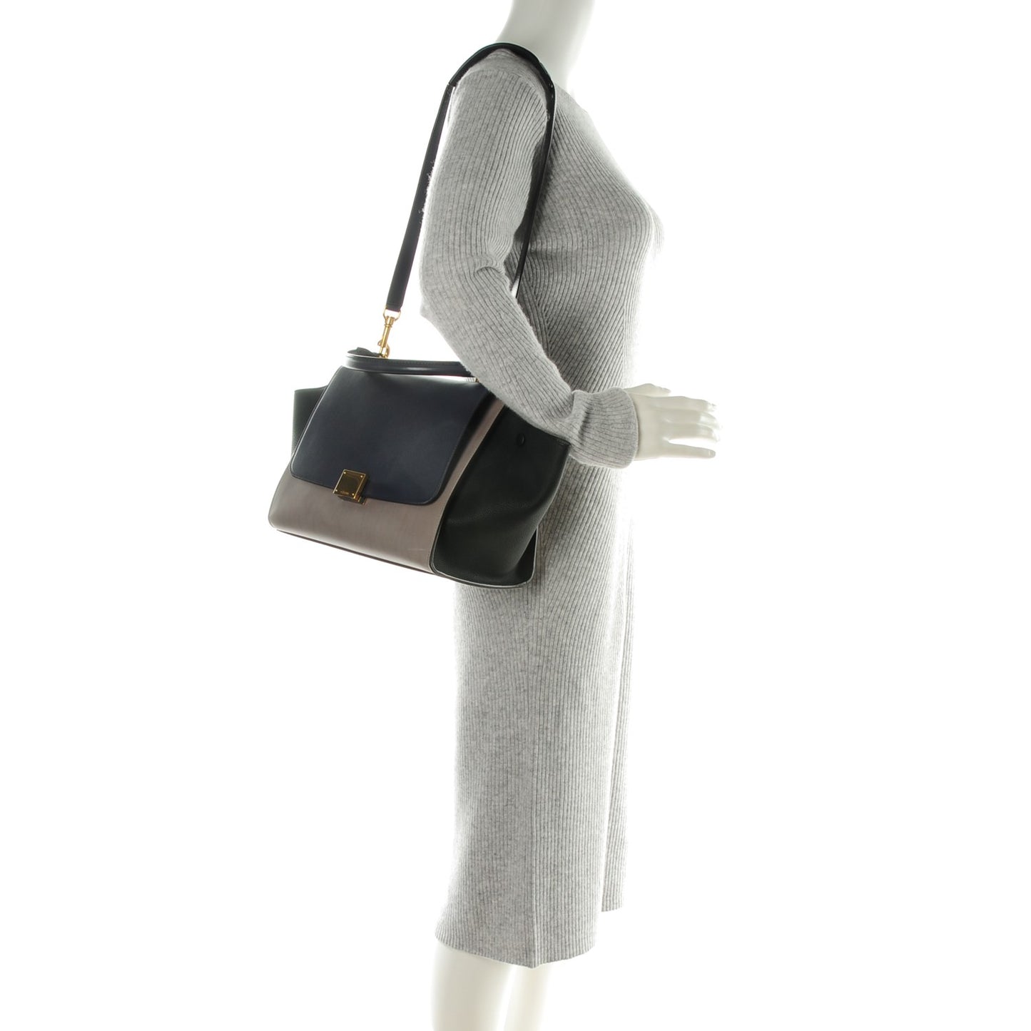 Sleek Calfskin Small Tri-Color Trapeze Dark Blue