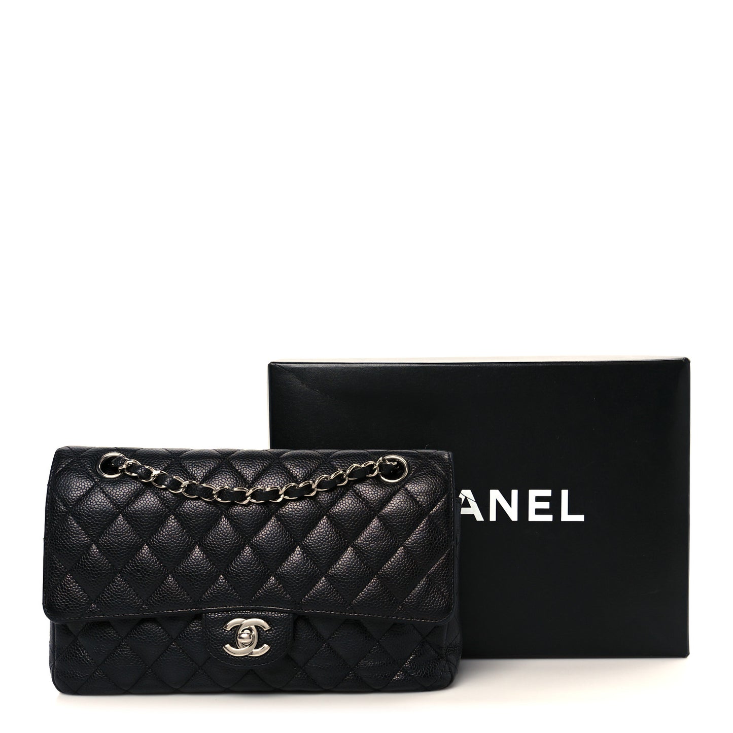 Caviar Quilted Medium Double Flap Black