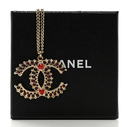 Chanel Resin CC Necklace Gold Red Burgundy 5 of 5