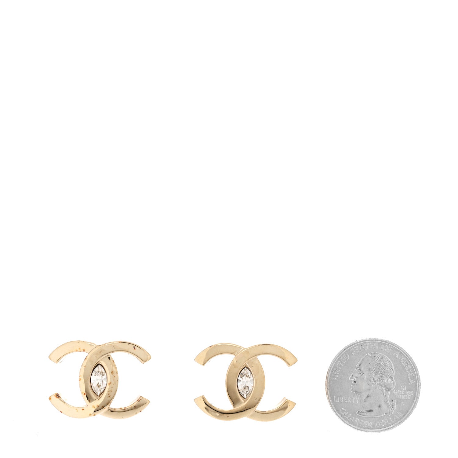 Chanel Crystal CC Large Stud Earrings Gold 2 of 5