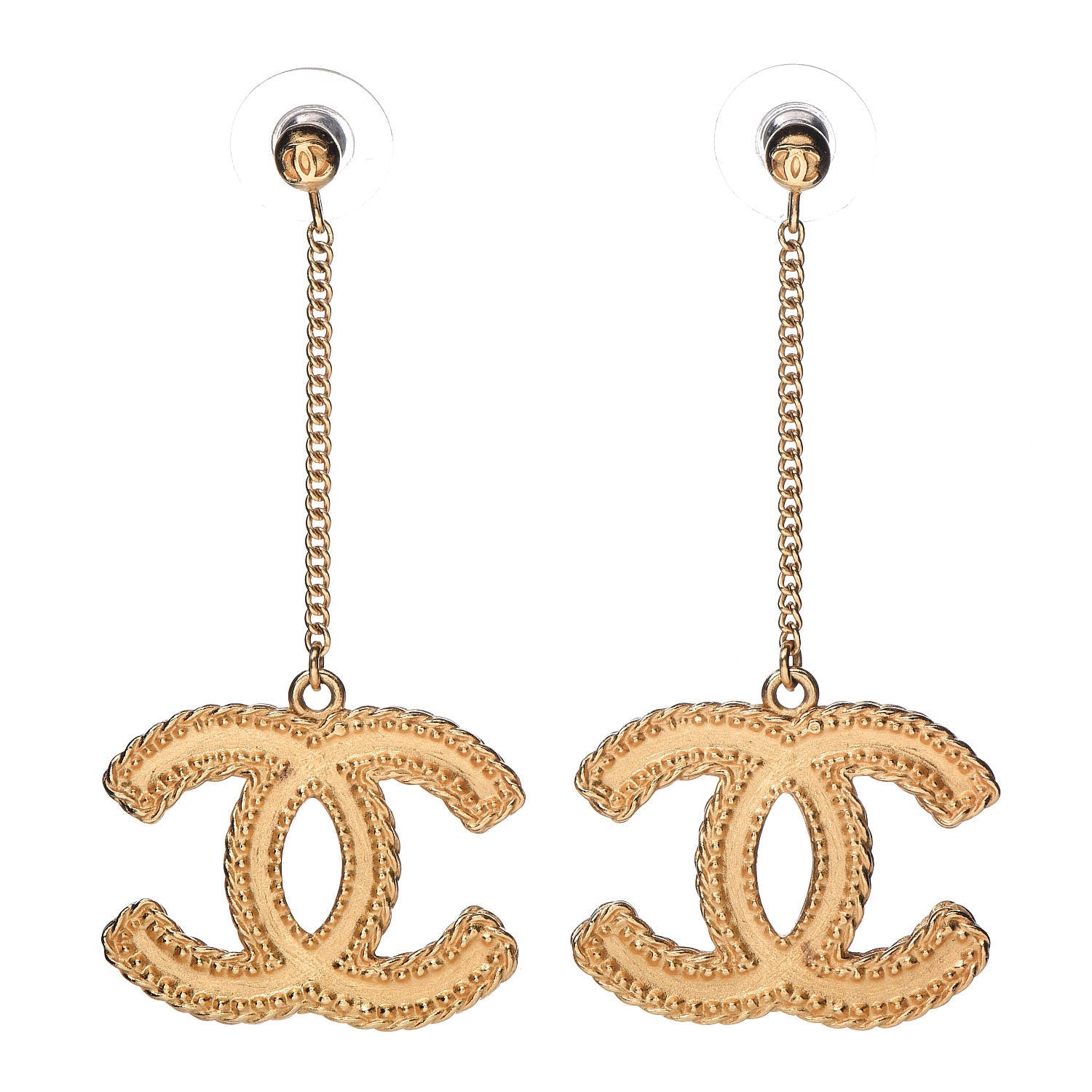 Chanel CC Drop Earrings Matte Gold 1 of 4