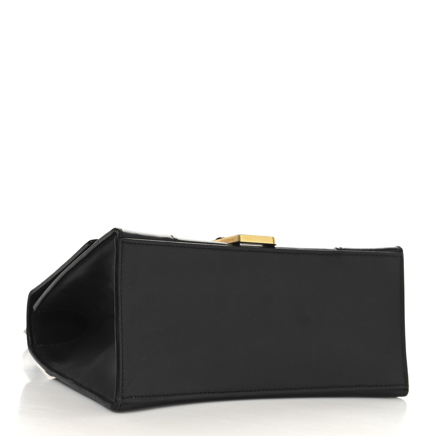 Shiny Box Calfskin Small Hourglass Top Handle Bag Black