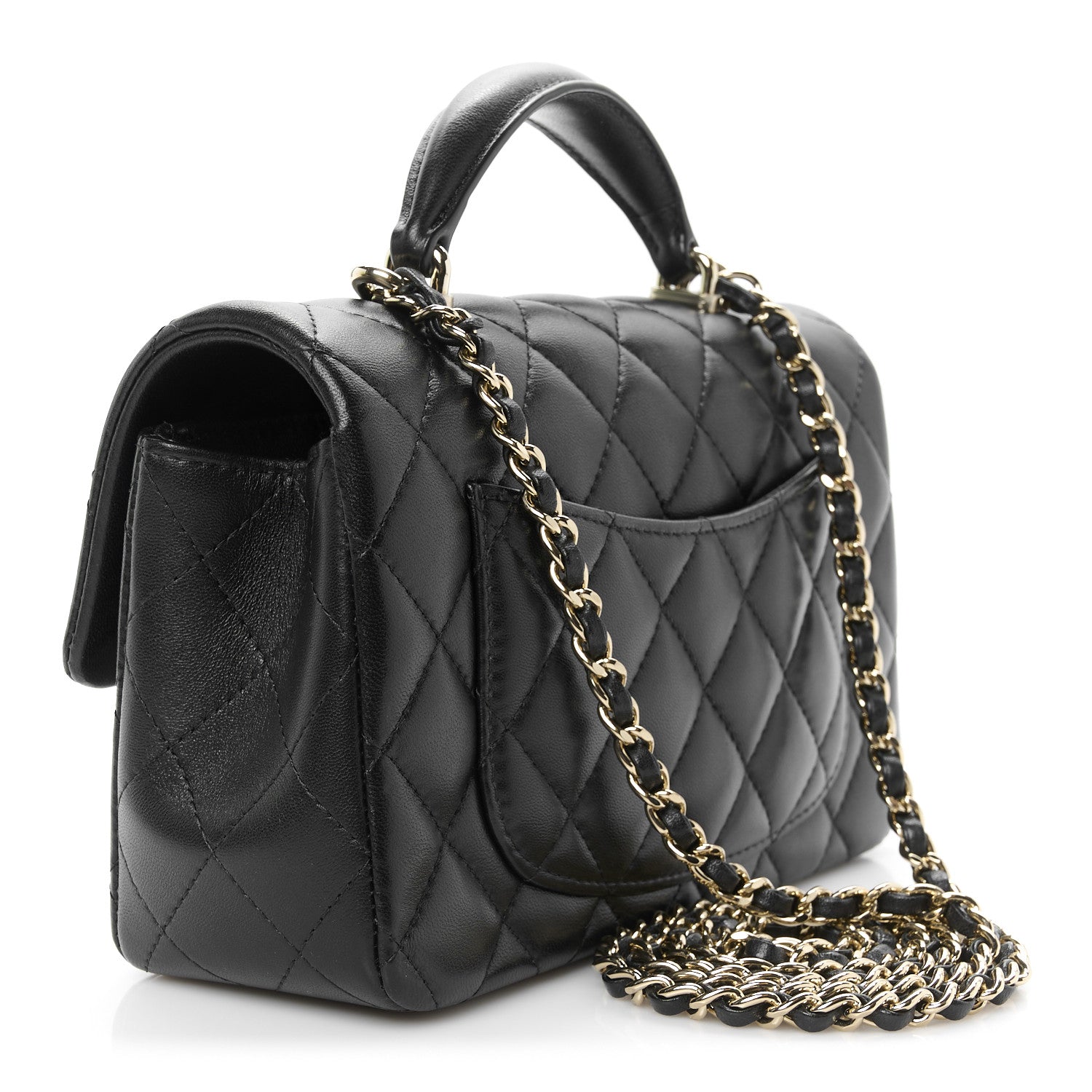 Chanel Lambskin Quilted Mini Top Handle Rectangular Flap Black 3 of 12