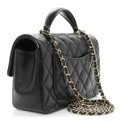 Chanel Lambskin Quilted Mini Top Handle Rectangular Flap Black 3 of 12