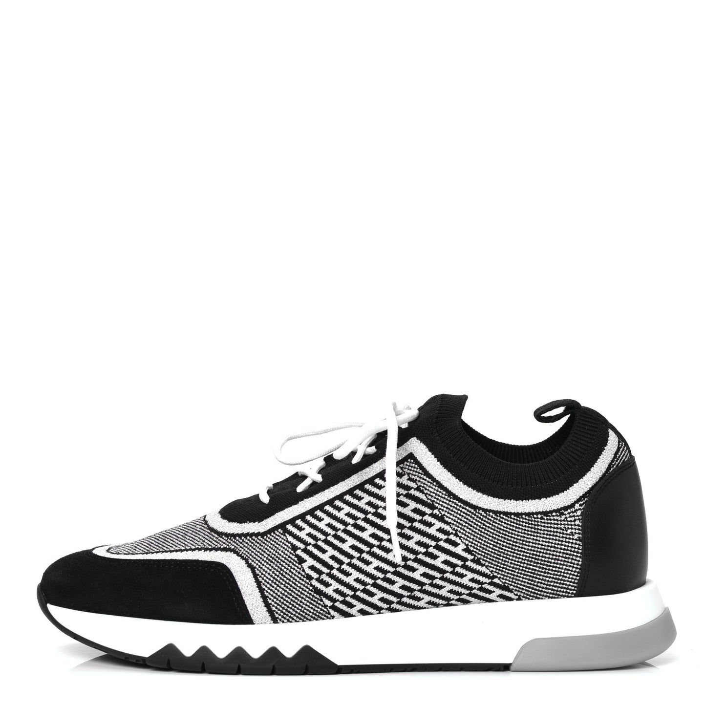 Knit Calfskin Suede Goatskin Bi-Color Womens Addict Sneakers 38 Black White