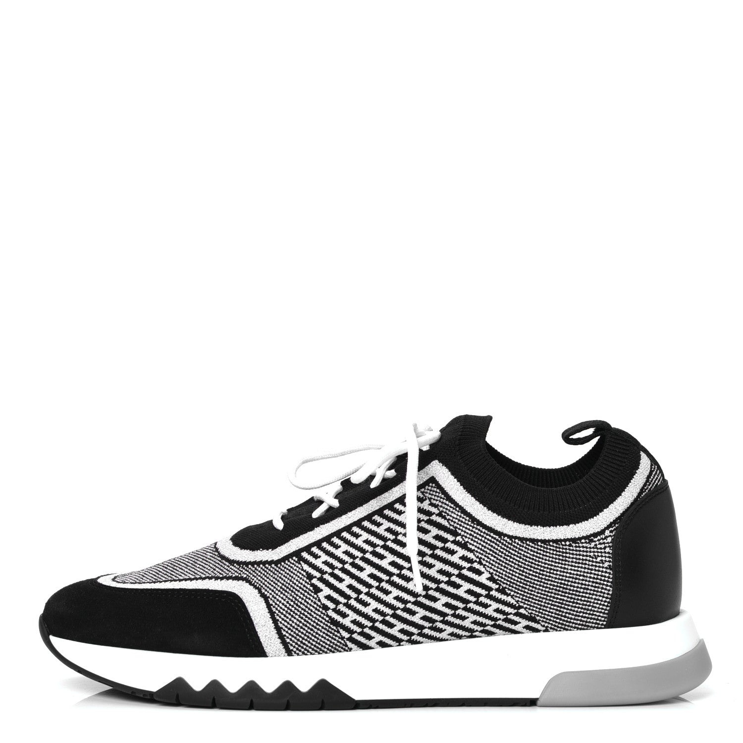 Hermes Knit Calfskin Suede Goatskin Bi-Color Womens Addict Sneakers 38 Black White 1 of 4