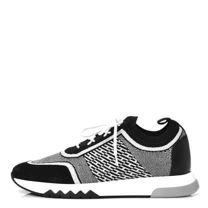 Hermes Knit Calfskin Suede Goatskin Bi-Color Womens Addict Sneakers 38 Black White 1 of 4