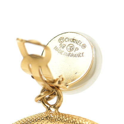 Chanel Pearl CC Large Hoop Clip On Earrings Gold 4 of 5