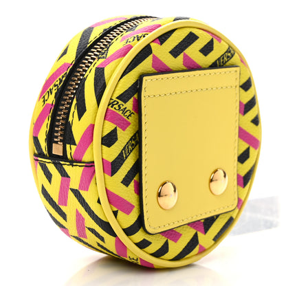 Versace Coated Canvas Calfskin La Greca Round Zip Pouch Yellow Black 3 of 6