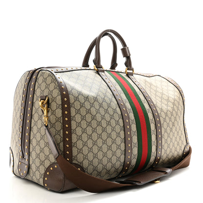 Gucci GG Supreme Monogram Textured Dollar Calfskin Web Studded Large Savoy Duffle Bag Beige Ebony 2 of 15