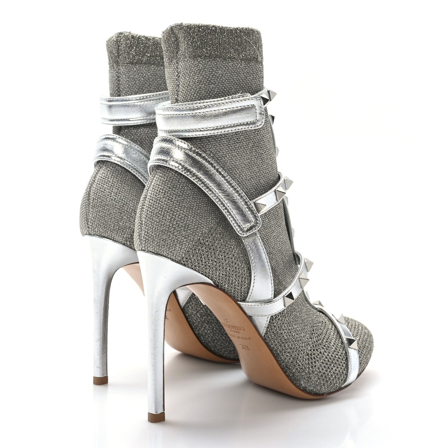 Metallic Nappa Knit Rockstud Bodytech Sock Booties 36.5 Silver