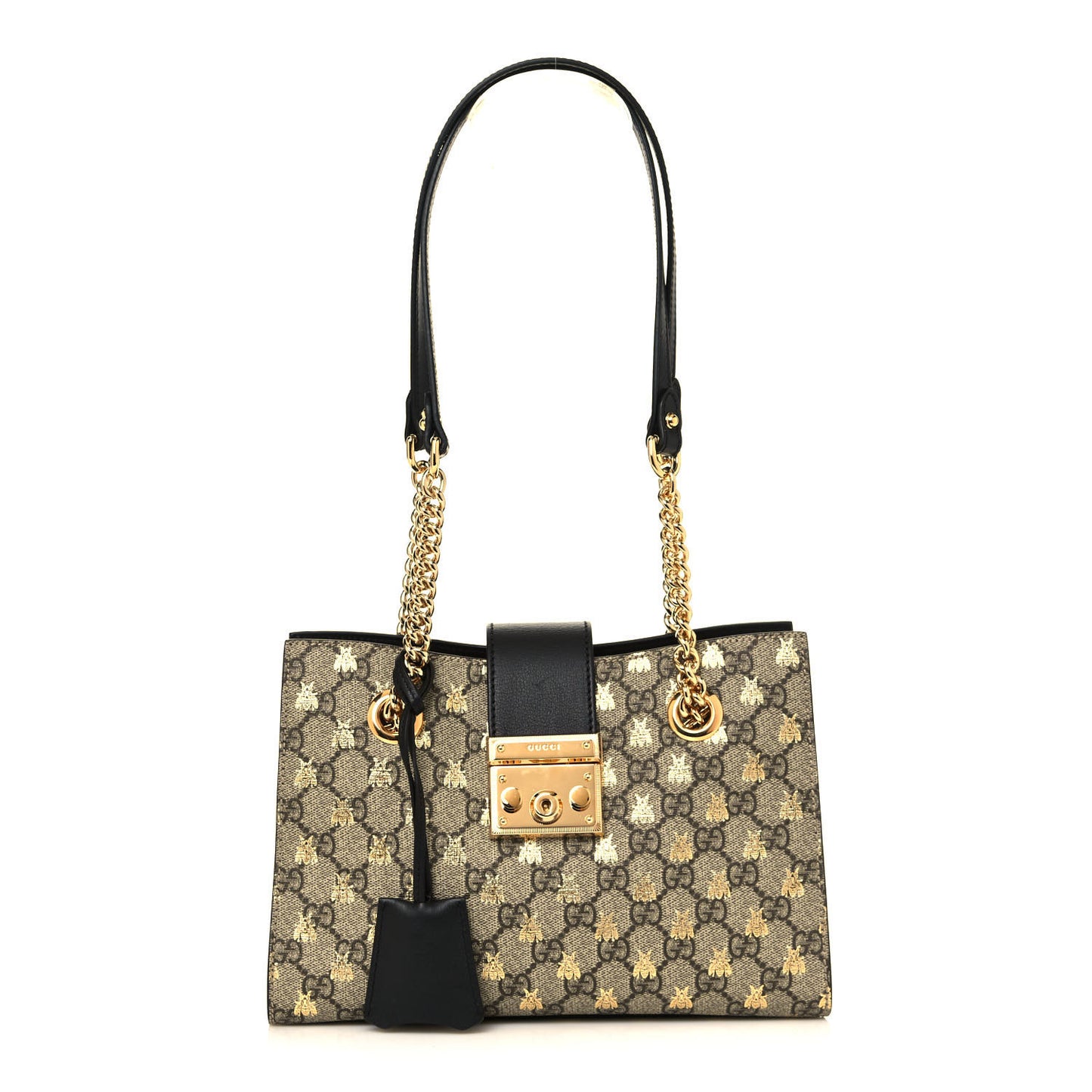 GG Supreme Monogram Bees Small Padlock Tote Beige Oro Black