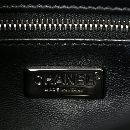 Chanel Satin Sequin Embellished Flower East West Flap Black White Blue 6 of 10