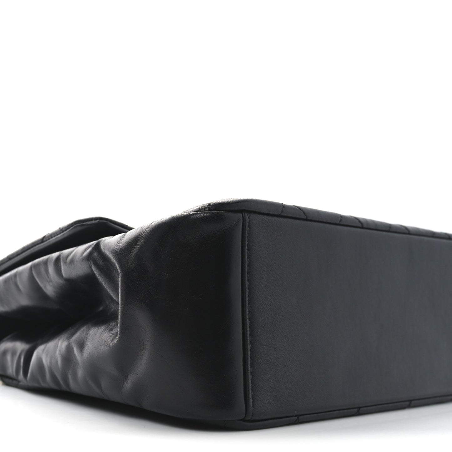 Glazed Calfskin Quilted Medium Gold Bar Top Handle Flap Black