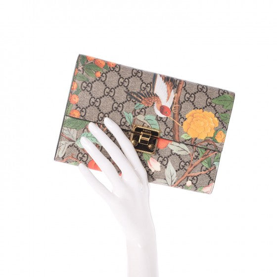 GG Supreme Monogram Tian Padlock Clutch Beige Multicolor Red